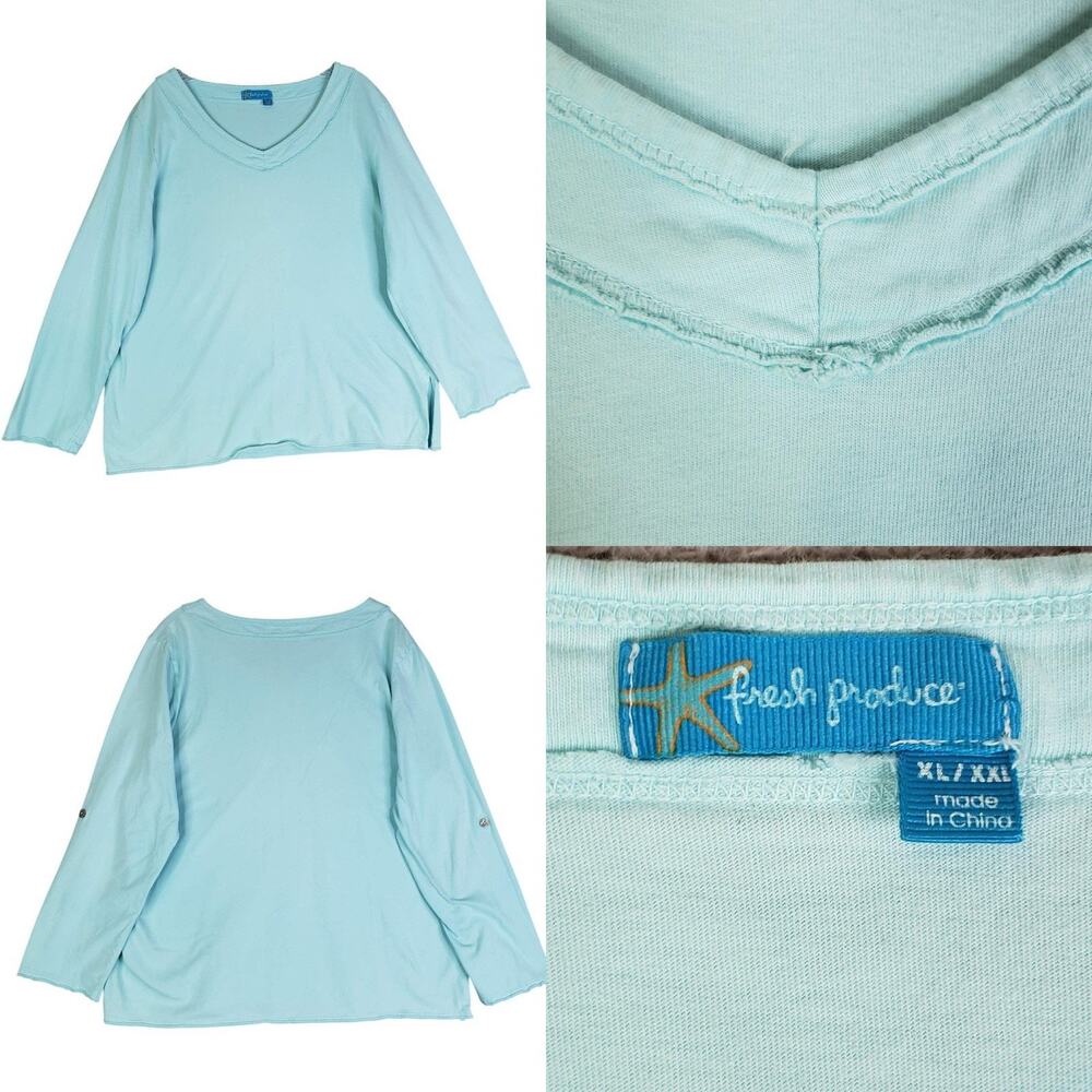 Fresh Produce Shirt Knit Top Long Sleeve Women’s Size XL/XXL Cotton Teal
